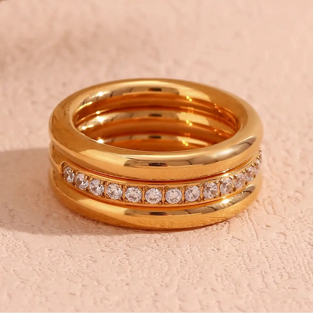 New!! 3 Pieces Set Party 18K Gold Plated Jewelry 316L Stainless Steel Ring